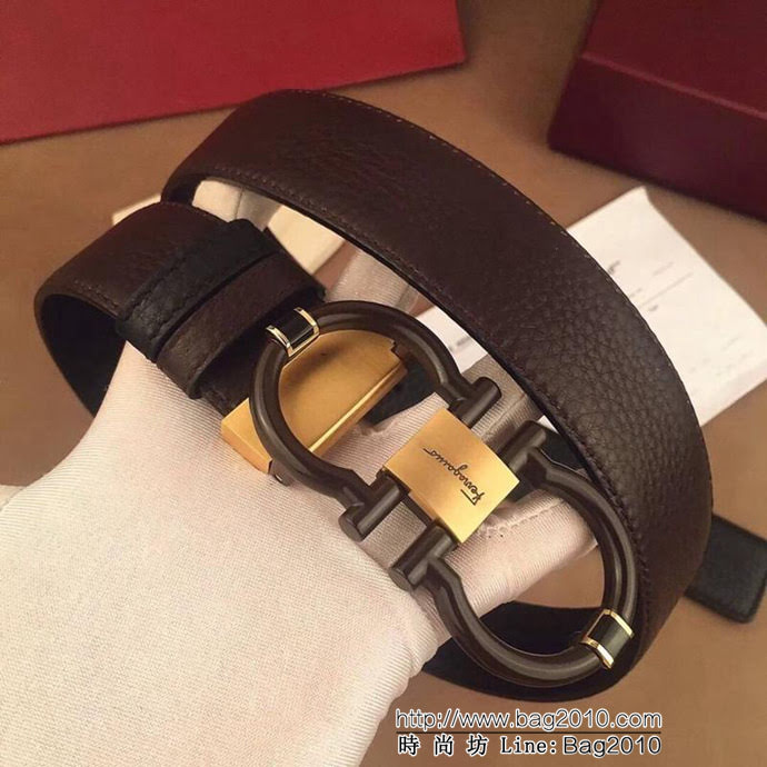 Ferragamo菲拉格慕 進口雙面牛皮荔枝紋 獨特風格 精鋼扣 男士皮帶  xfp1181